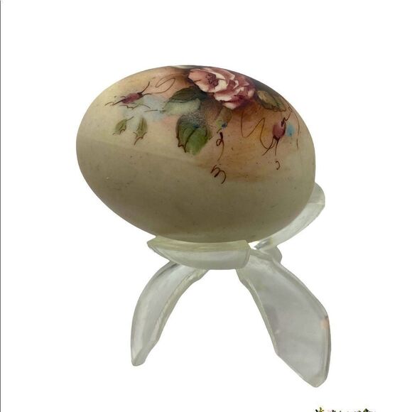Vintage Floral Signed Artist Egg with Stand - Picture 4 of 10